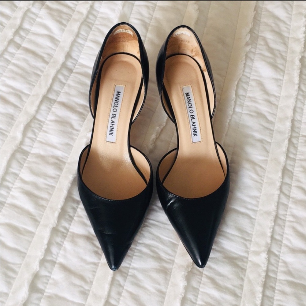 Manolo Blahnik Leather Kitten Heels